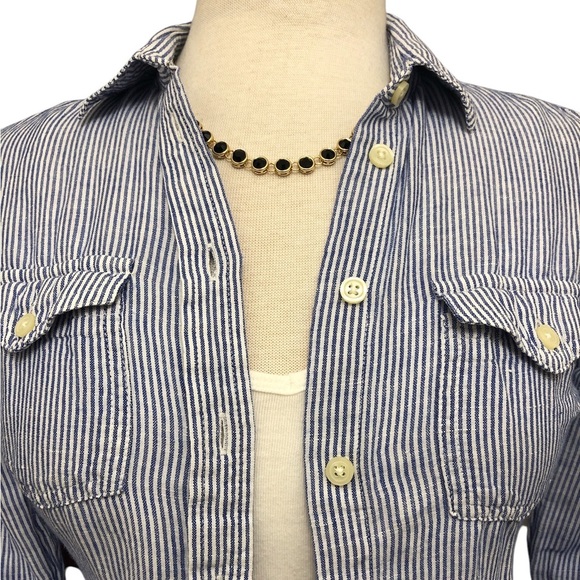 Banana Republic Striped Button Down Linen/Cotton Shirt - Picture 2 of 8